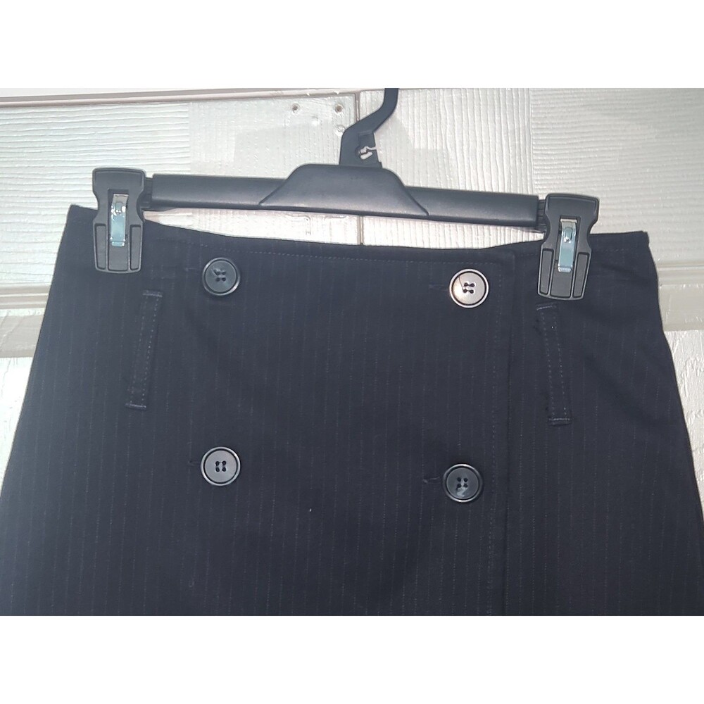 Navy Blue Striped Buttoned Wrap Midi Skirt - Picture 7 of 11